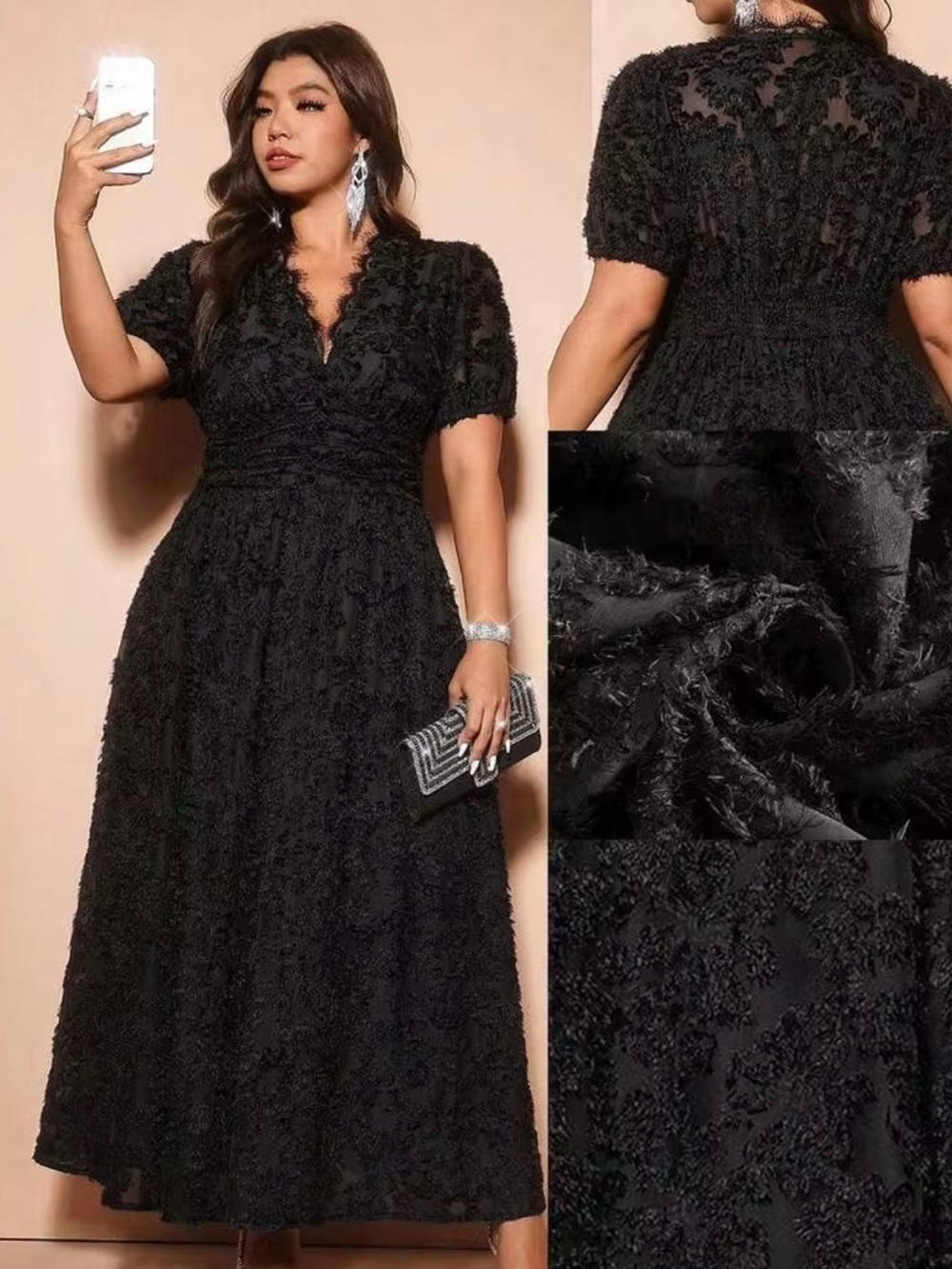 Elegant Black Lace A-Line Evening Dress